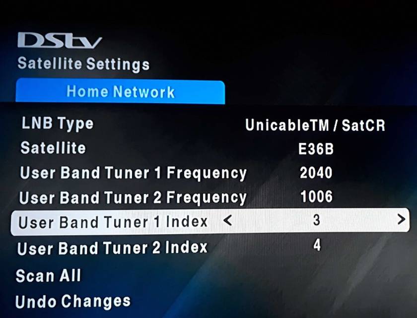 close up image of the DStv south africa set up screen for DIY installation in cape town